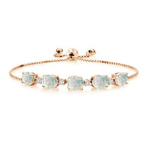 Gem Stone King 5.26 Ct Oval Cabochon White Simulated Opal E-F Lab Grown Diamond 18K Rose Gold Plated Silver Bracelet for Women