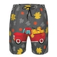 Adobk Red Pickup Truck With Pumpkins Print Men's Swim Trunks Hawaiian
