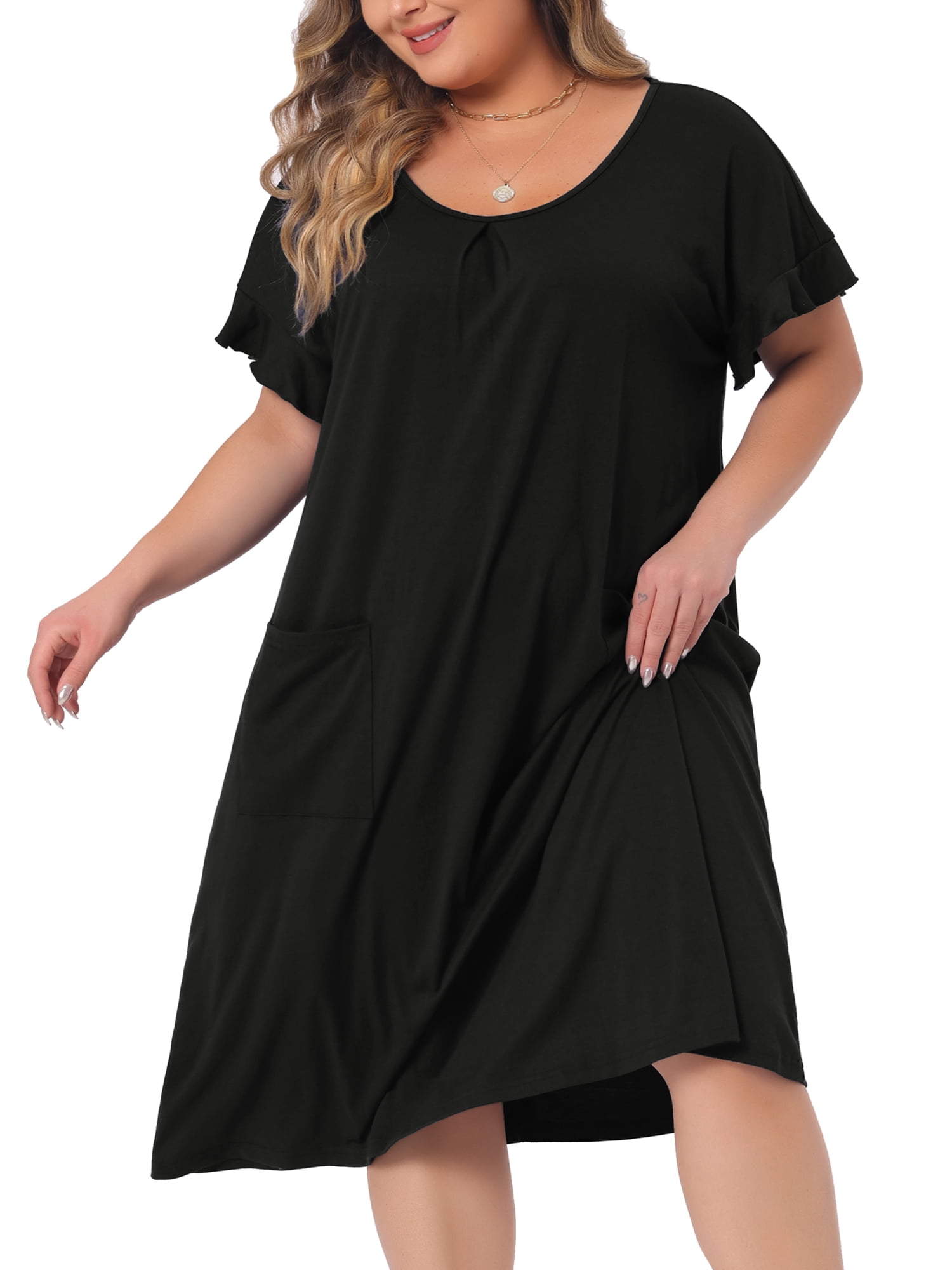 DARING DIVA Women's Plus Nightgown Short Sleeve Round Neck Soft Nightshirt 4X Black