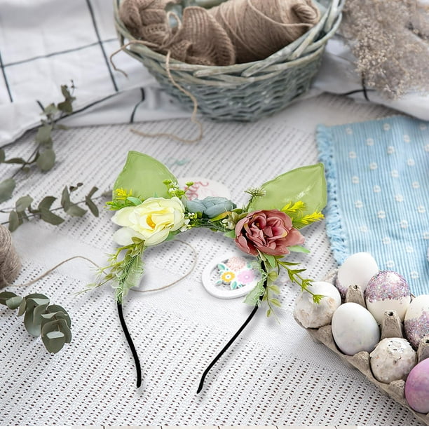 Diadema con Orejas de Conejo Perfecl Aro para el Cabello Flores Verde