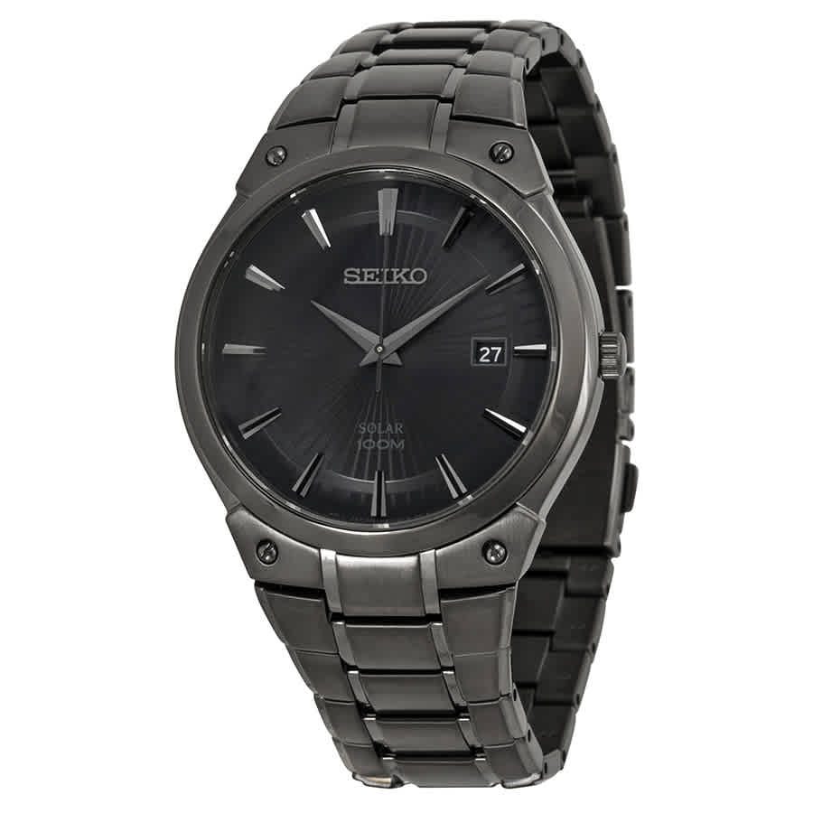 Seiko Men's SNE325 Core Solar Black Dial Black IP Steel Bracelet Power  Reserve Watch 