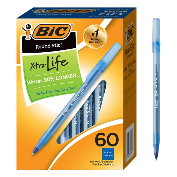 Meyella Schrijfmachine tennis BIC Round Stic Xtra Life Ball Pen, Medium Point (1.0mm) -- Box of 60 Blue  Pens - Walmart.com
