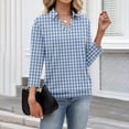 thumbnail image 6 of Womens 3/4 Sleeve Polo Shirts Collared V Neck Business Blouses Banded Bottom Casual Tops Royal Blue M, 6 of 7