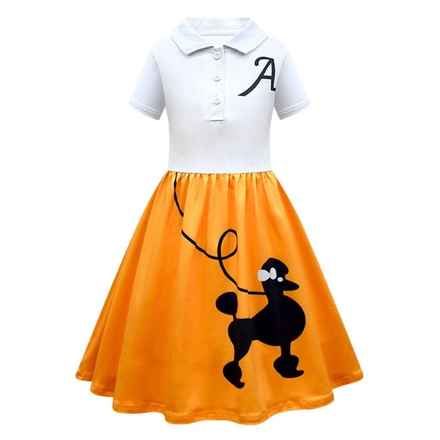 oqasdz Robe pour Filles Imprimés Chien Manches Courtes Col à Revers Volants Patchwork Robe Chemise Mode Mode Urbaine Robe de Soirée