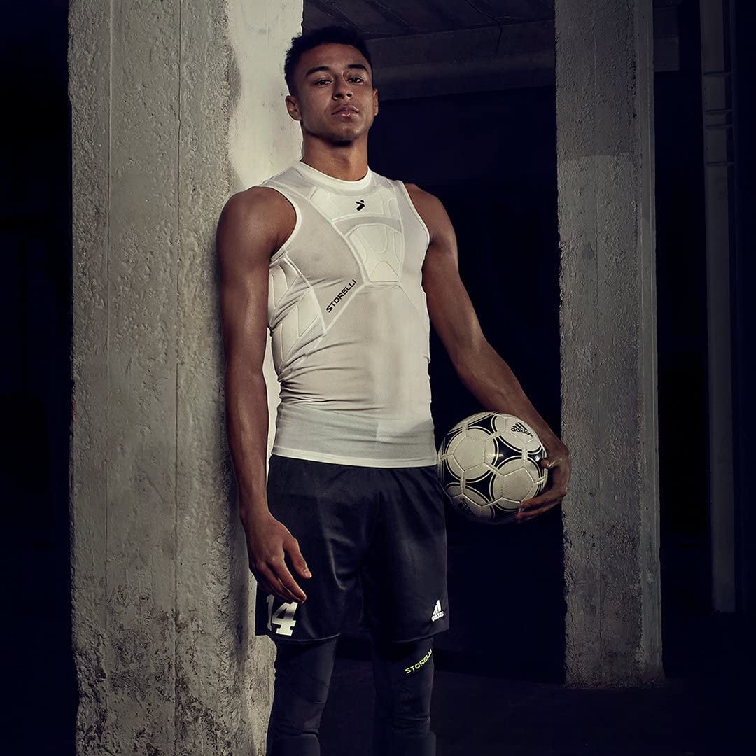 Large Black Protective Soccer Base Layer Padded Chest and Rib Protection Storelli BodyShield Sleeveless Undershirt Lightweight Compression Top 
