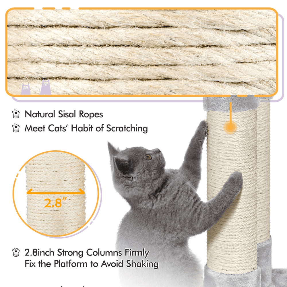 Alden Design Multi-level Small Cat Tree Tower with Condo, Light Gray