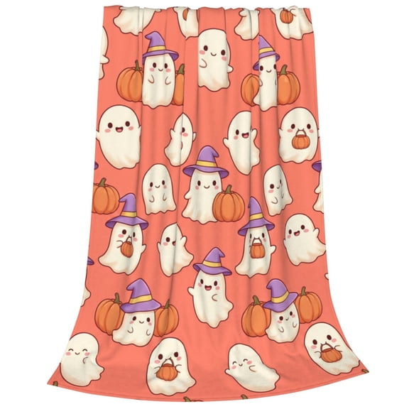 Halloween Pink Flannel Blanket, Ghost Pumpkin Throw Blanket, Lightweight Plush Blanket, Soft Blanket for Living Room Couch Bed 50x40