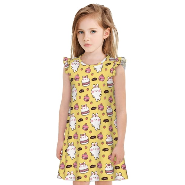 Balery Rabbit Hunger Camisón de princesa para niñas, pijama de algodón con mangas abullonadas, suave y bonito.-Large