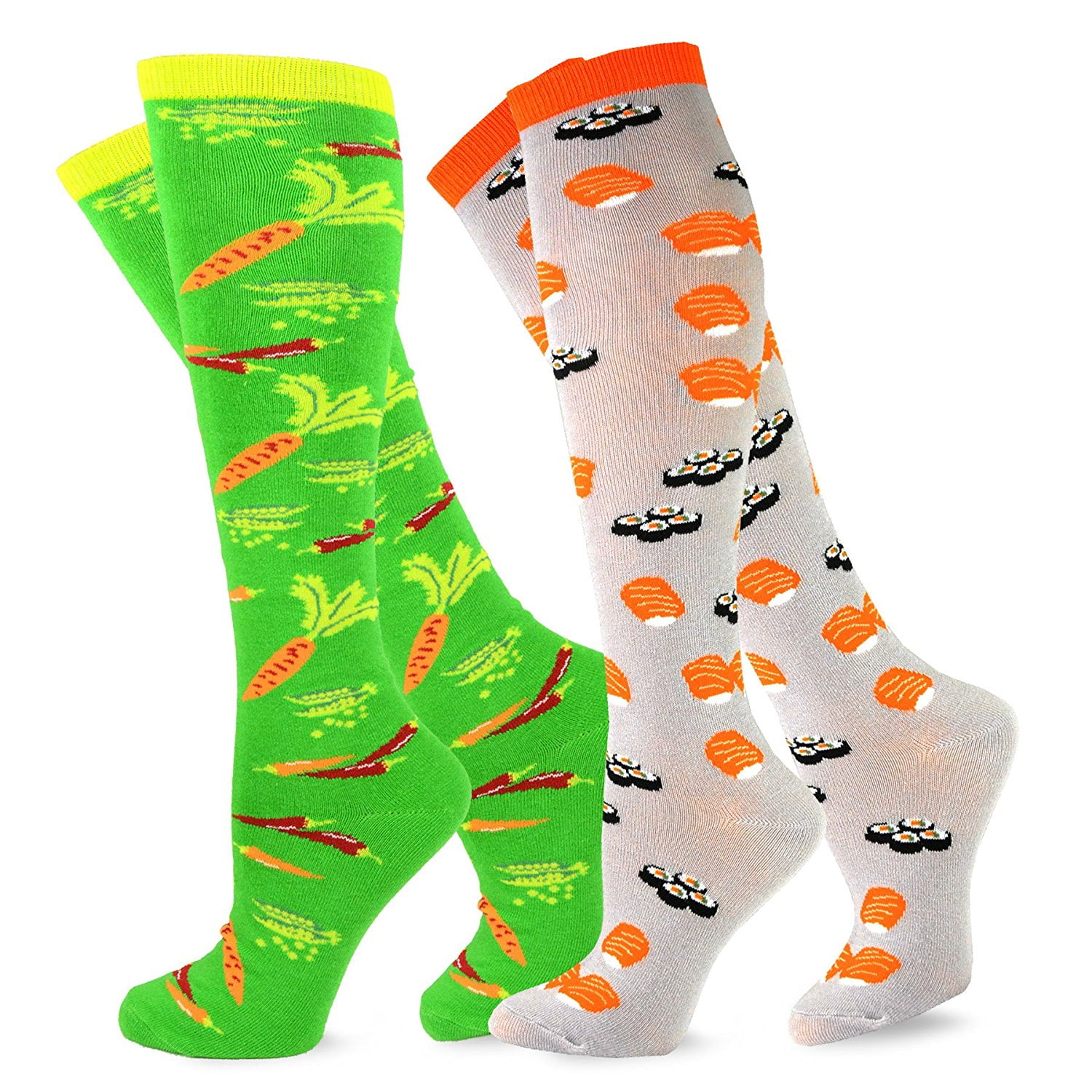 TeeHee Women's Foods Knee High Socks 2Pack (Veggie & Sushi