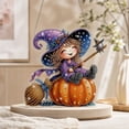 thumbnail image 4 of Lilixerw Halloween Diamond Art Hanging Ornament Decoration, Witch On Broom Pumpkin Pattern Wall Hanging Sign with Chain, for Door, Porch and Wall Display, 8 inch, 4 of 7