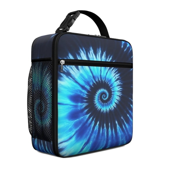 Blue and Black Tie Dye Pattern Insulated Lunch Bag Teens,Lunch Box for Men Women for Work,Picnic or Travel,10.2x9.5x4.3 Inches,8 Can Capacity