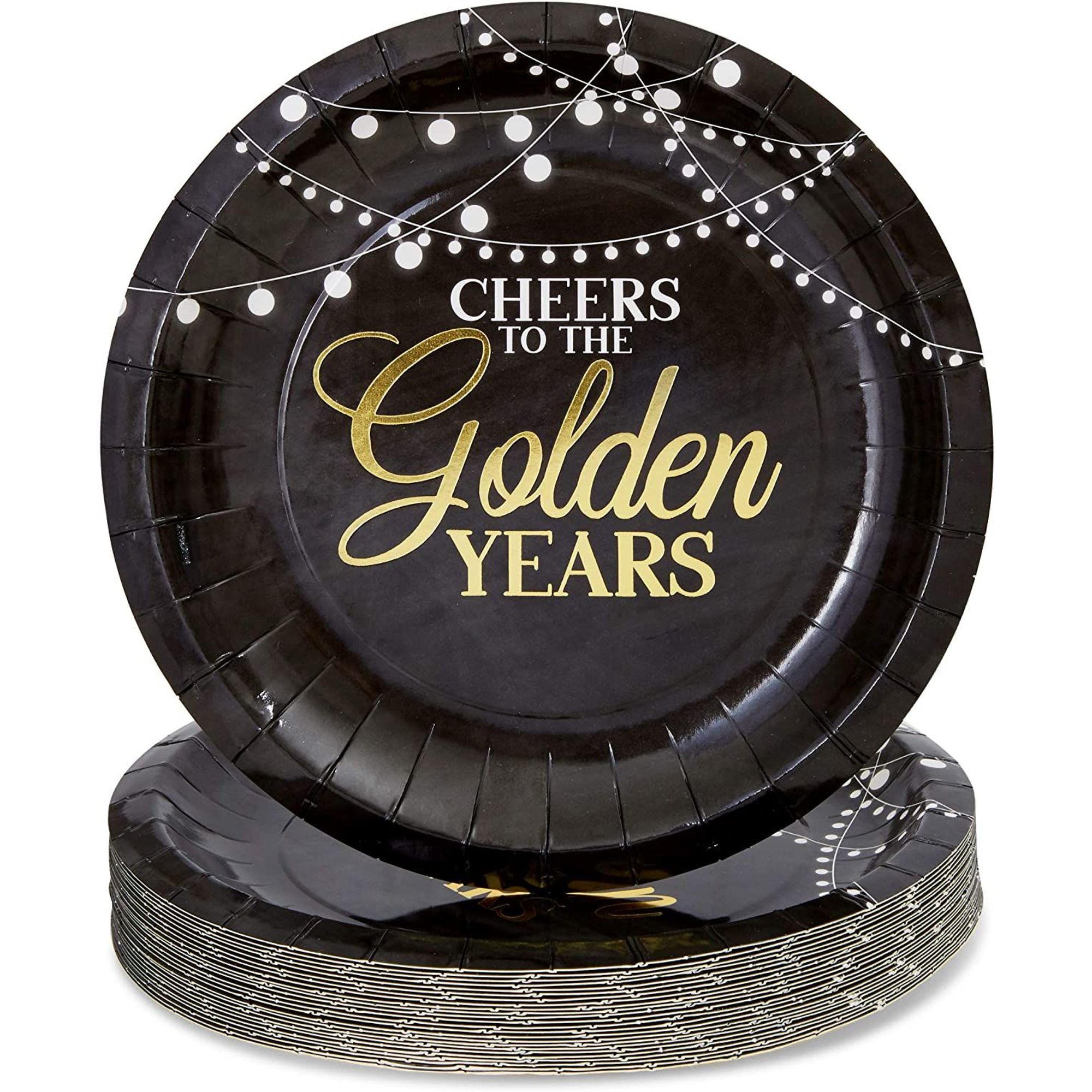 48Pack Cheers to the Golden Years Party Supplies, Black