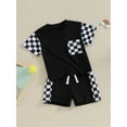 thumbnail image 3 of Suealasg Kids Boys Summer Outfits 6M 1T 2T 3T Toddler Boys Checkerboard Print Pocket Short Sleeve T-Shirt with Elastic Waist Shorts Sets 2Pcs Causal Clothing for Baby Boys, 3 of 9
