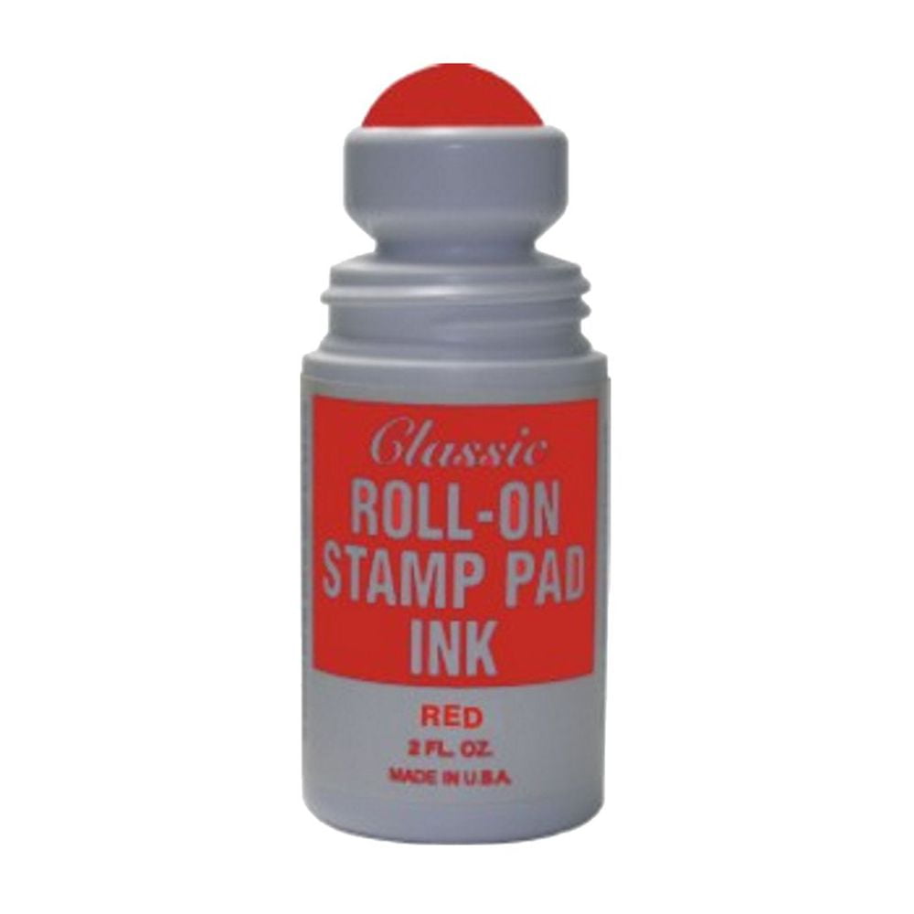 Red Rollon Stamp Pad Ink, 2 oz. Bottle