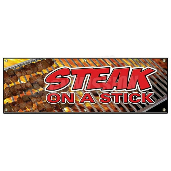 72" STEAK ON A STICK BANNER SIGN meat steak beef bbq grill restaurant food