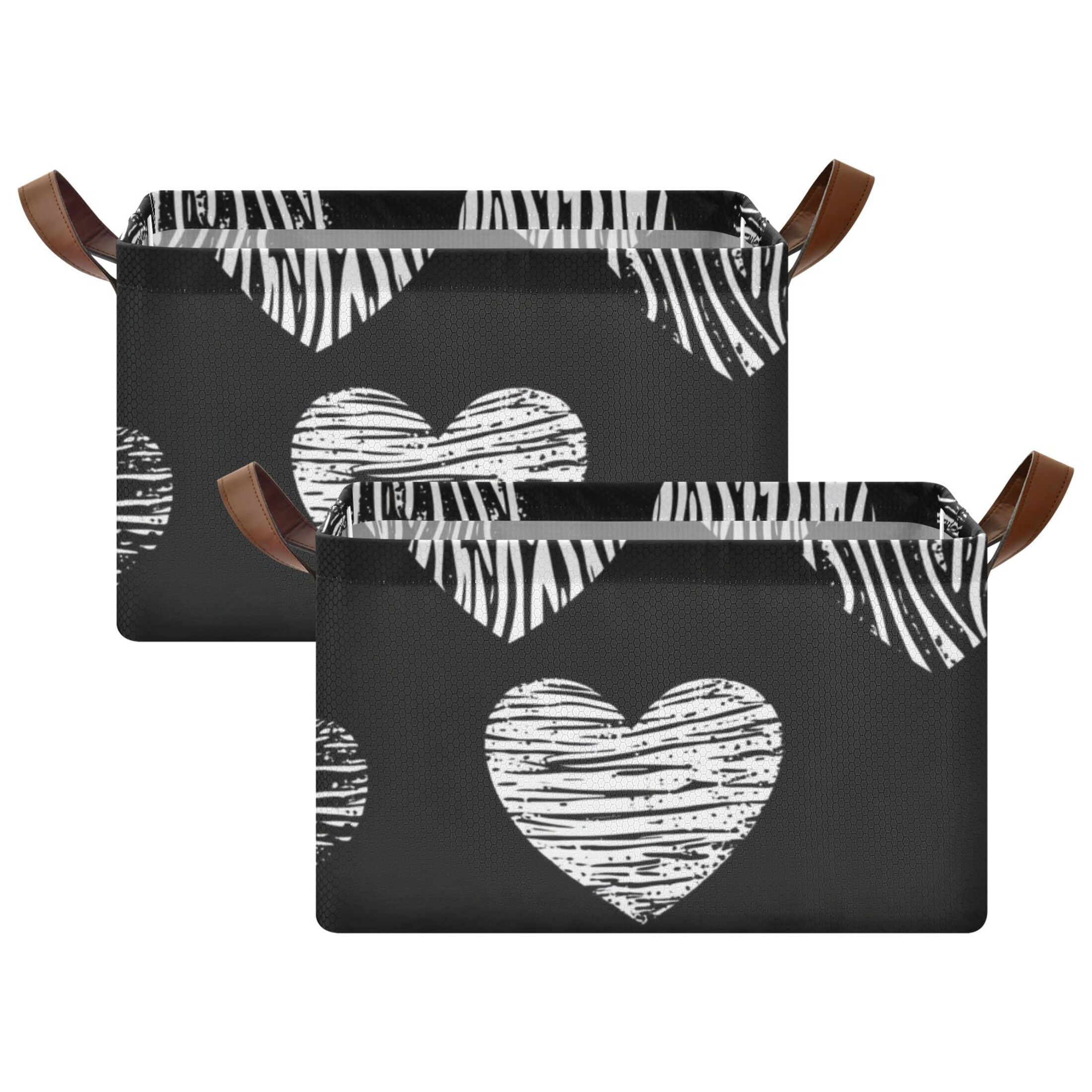 Hearts in Black Foldable Storage Large Fabric Storage Baskets Organizer Storage Bins with Handles for Shelves