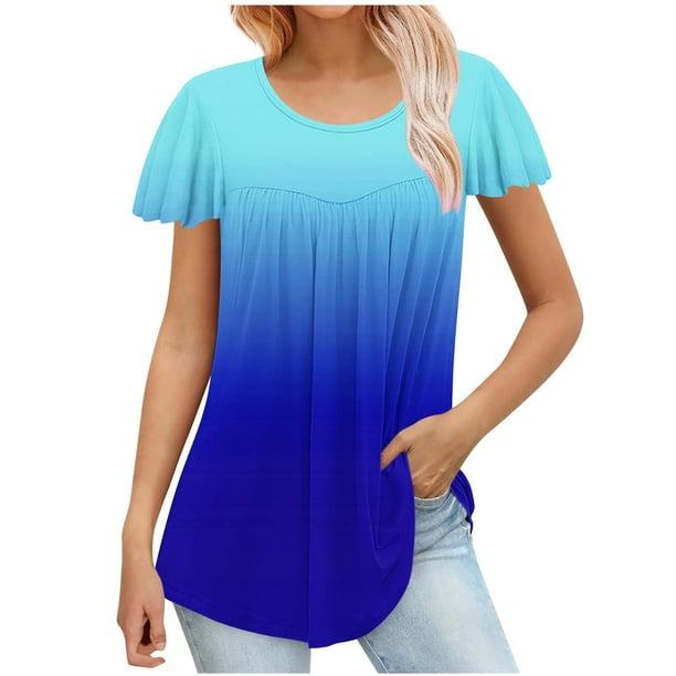 Blusas de Algodón para las Mujeres Impresas 3/4 Mangas Cuello Redondo Casual, Camisetas Casuales de Mujer para el Hogar Y Diario