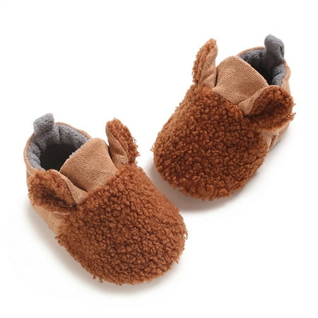 Mildsown Newborn Baby Winter Shoes Contrast Color Warm Flats with Cute Ears
