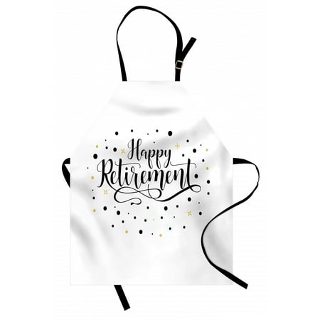 

Retirement Party Apron Curlicue Style Hand-Written Saying Happy Retirement Unisex Kitchen Bib with Adjustable Neck for Cooking Gardening Adult Size Earth Yellow White by Ambesonne