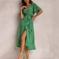 thumbnail image 2 of Sngxgn Women's Dresses V Neck Guest Party Dress(Green,XXL), 2 of 7