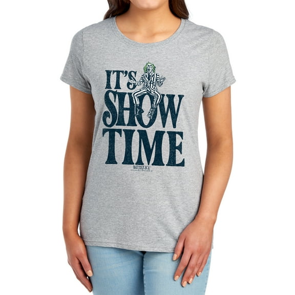 Beetlejuice Its Showtime Text Women's T Shirt,Athletic Heather, Small