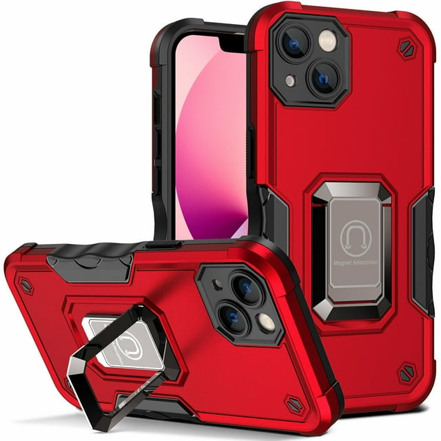 SuperShield Defender Fitted Hard Shell Ring Holder Stand Case for iPhone 14 - Red