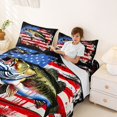 thumbnail image 3 of Feelyou Largemouth Bass Fish Full Size Sheets for Men, Splash Star Stripe US Flag Bed Sheets, Red Blue, 4 Pieces, 3 of 5