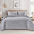 thumbnail image 1 of Bourina Ultrasonic Quilt Set 3-Piece Bedding Set Pre-Washed Microfiber Ultra Soft Lightweight Leaf Bedspread Coverlet Set for All Season, King,Grey, 1 of 8