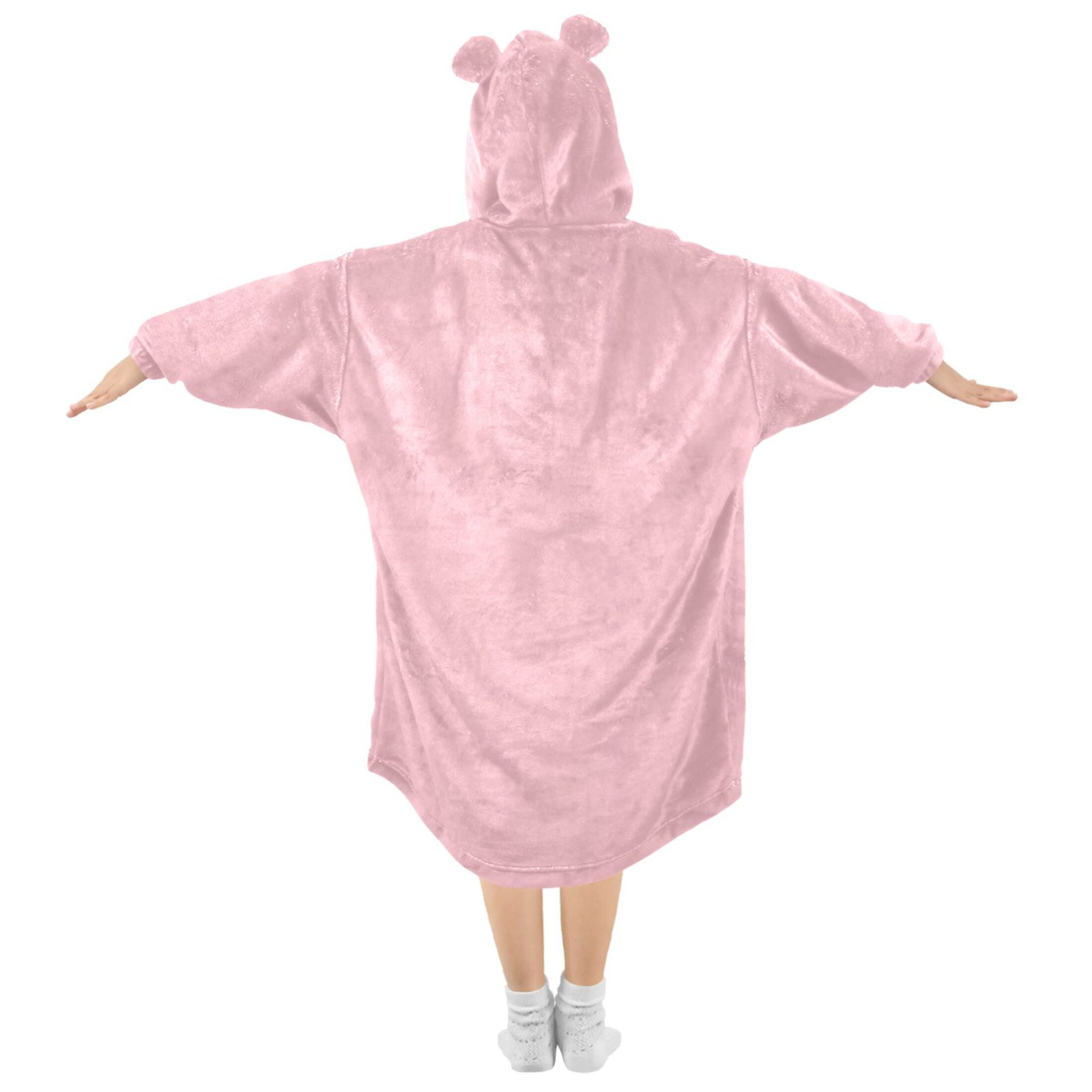 joogoo Wearable Blanket Hoodie for Kids Solid Pink Flannel Oversized Sweatshirt 3-14 Years S