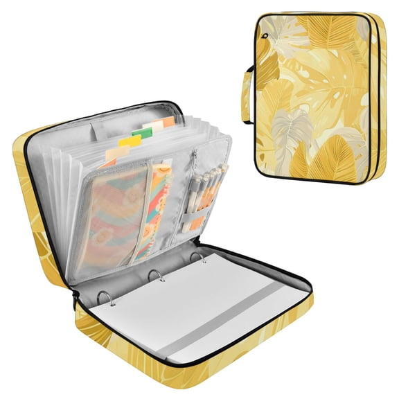 Yellow Palm Leaves Accordion File Organizer Expanding File Folder 3-Ring Binder Bag 500 Sheets A4 Size