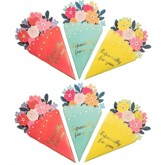 Juego De 6 Mini Tarjetas De Felicitación + Sobres Pequeños - Ramo De Flores (bouquet Fleur) Rojo Verde Cocina, Decoración y Otros