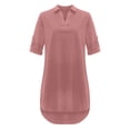 thumbnail image 4 of Puntoco Vestido De Manga Corta Con Cuello En V, Vestido De Mujer De Color Liso Con Cuello En V Y Manga Tres Cuartos Rosa S, 4 of 5