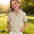 thumbnail image 4 of UACY Boys Button Down Shirt Cotton Short Sleeve Shirt Solid Summer Beach Shirts with Pocket, 4 of 8