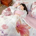 thumbnail image 4 of Castle Fairy Flying Pink Butterfly 7 Pieces Bedding Comforter Set for Children Women Girls,Floral Pink Rose Full Bedding Set Lightweight,Gradient Ombre Fitted Sheet Flat Sheet,Luxury Bedroom Decor, 4 of 8