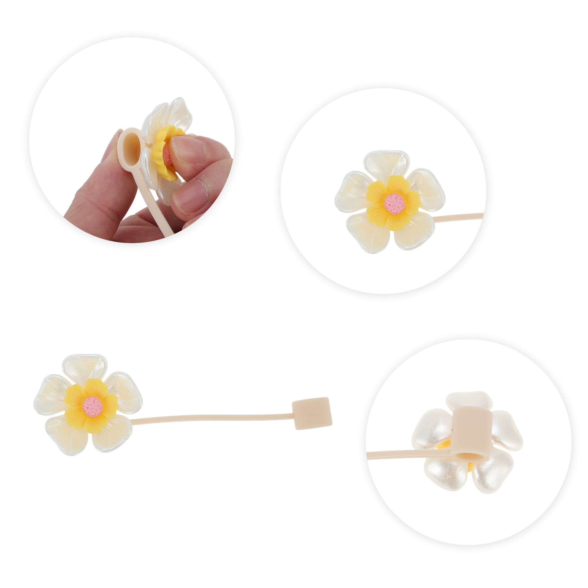 Unique Bargains 4Pcs Flower Straw Cover Cap Silicone Straw Covers for Drinkware Yellow