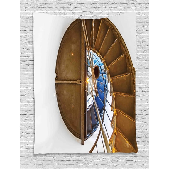 Architecture Tapestry, Illustration of Spiral Staircase in Point Arena Watchtower in California, Wall Hanging for Bedroom Living Room Dorm Decor, 40W X 60L Inches, Multicolor, by Ambesonne