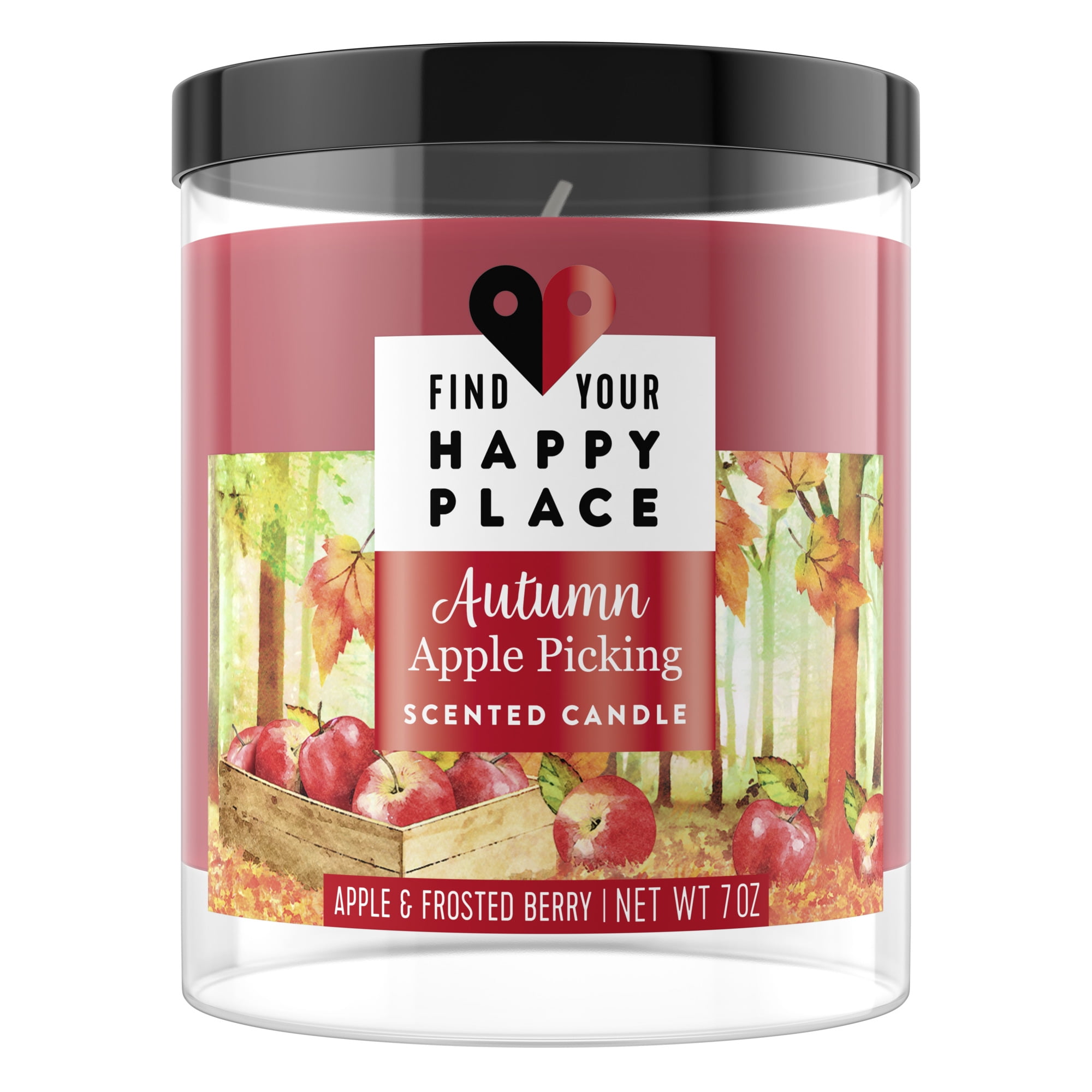 Find Your Happy Place Scented Candle Autumn Apple Picking Apple and Frosted Berry, 7 oz