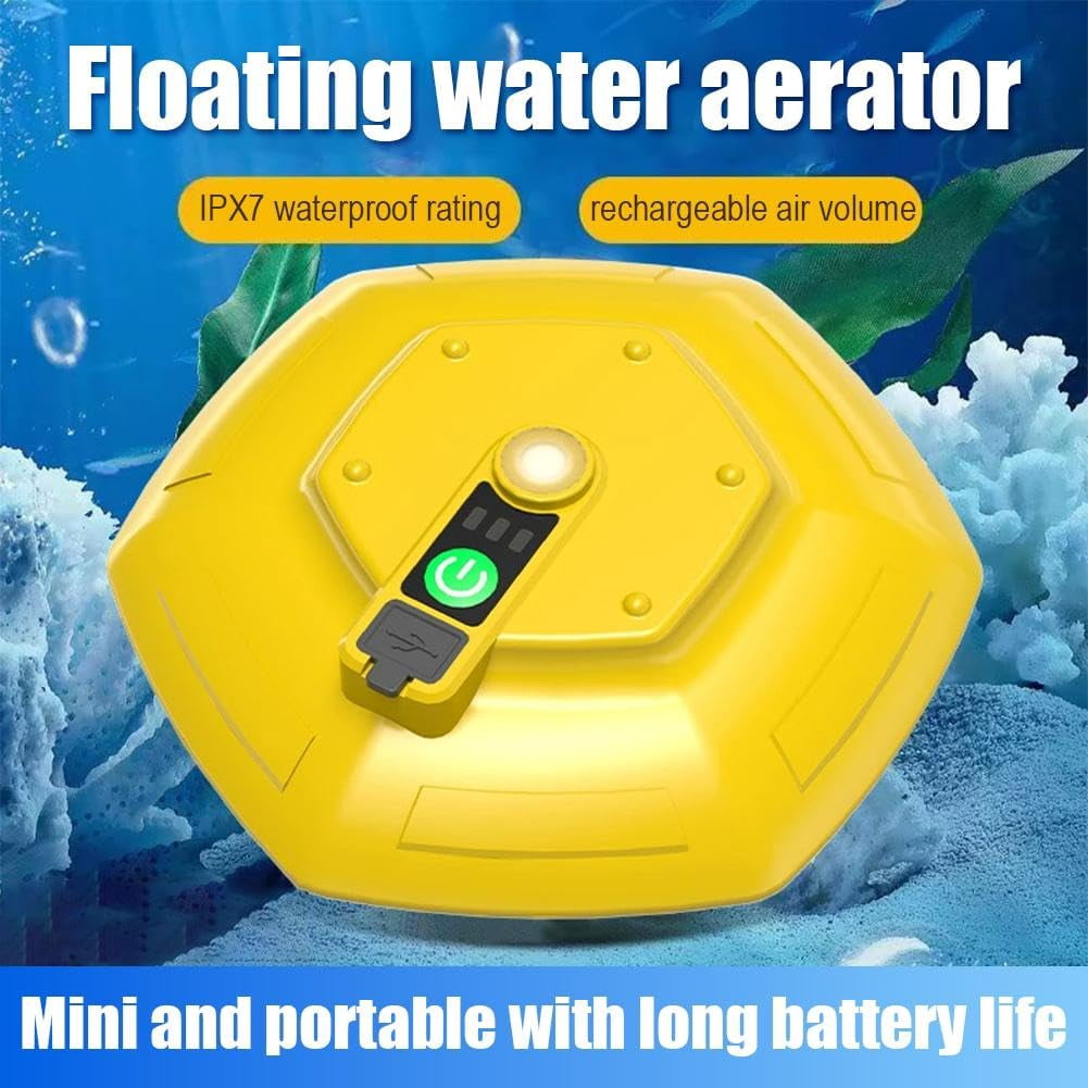 Floating Live Bait Aerator for Bait Bucket,IPX7 Waterproof Ultra-Quiet Floating Bubbler,3000MAH Rechargeable Charging Portable Oxygen Pump,for Kayak,Shore and Boat Fishing,Fish Tank,Pond and Aquarium
