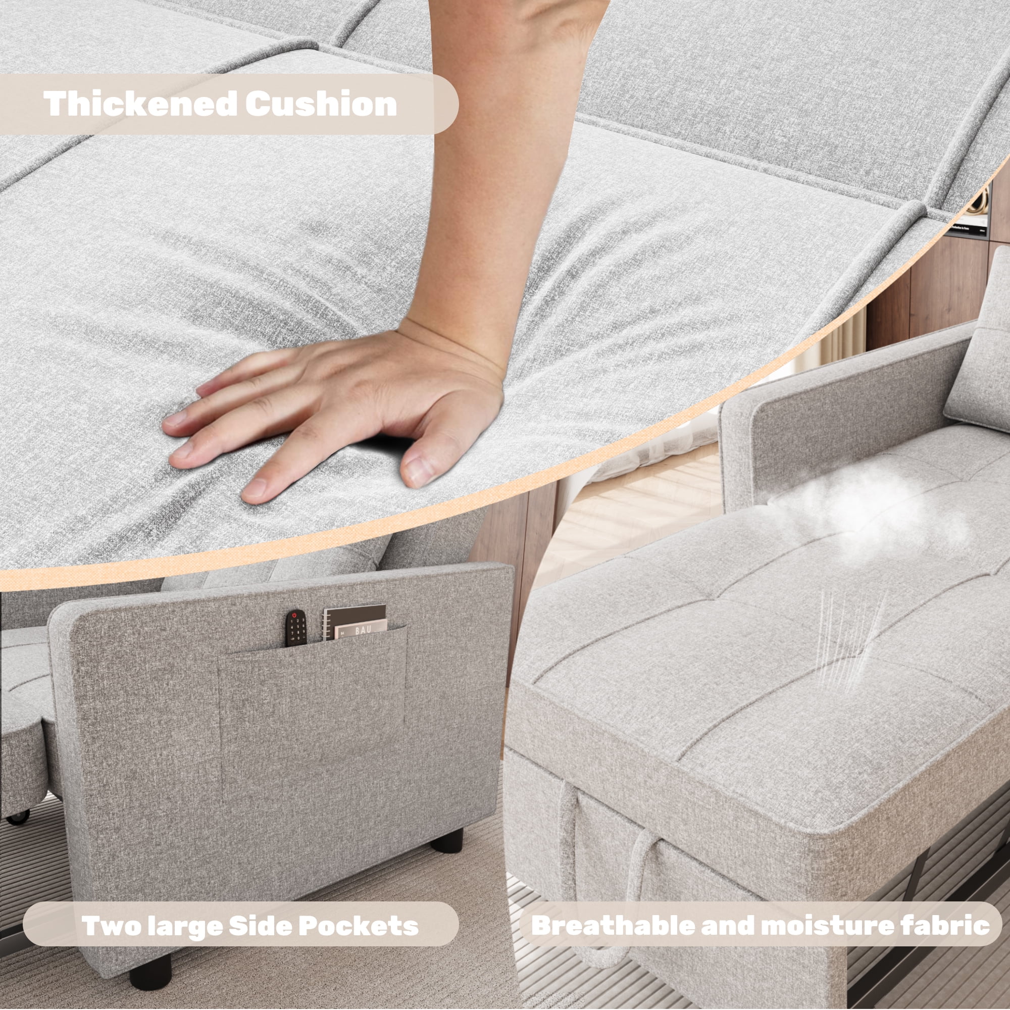 Homall Sleeper Sofa Chair Bed 3 in 1 Convertible Bed Chair Adjustable Sleeper Chair Pullout Sofa Bed,Grey