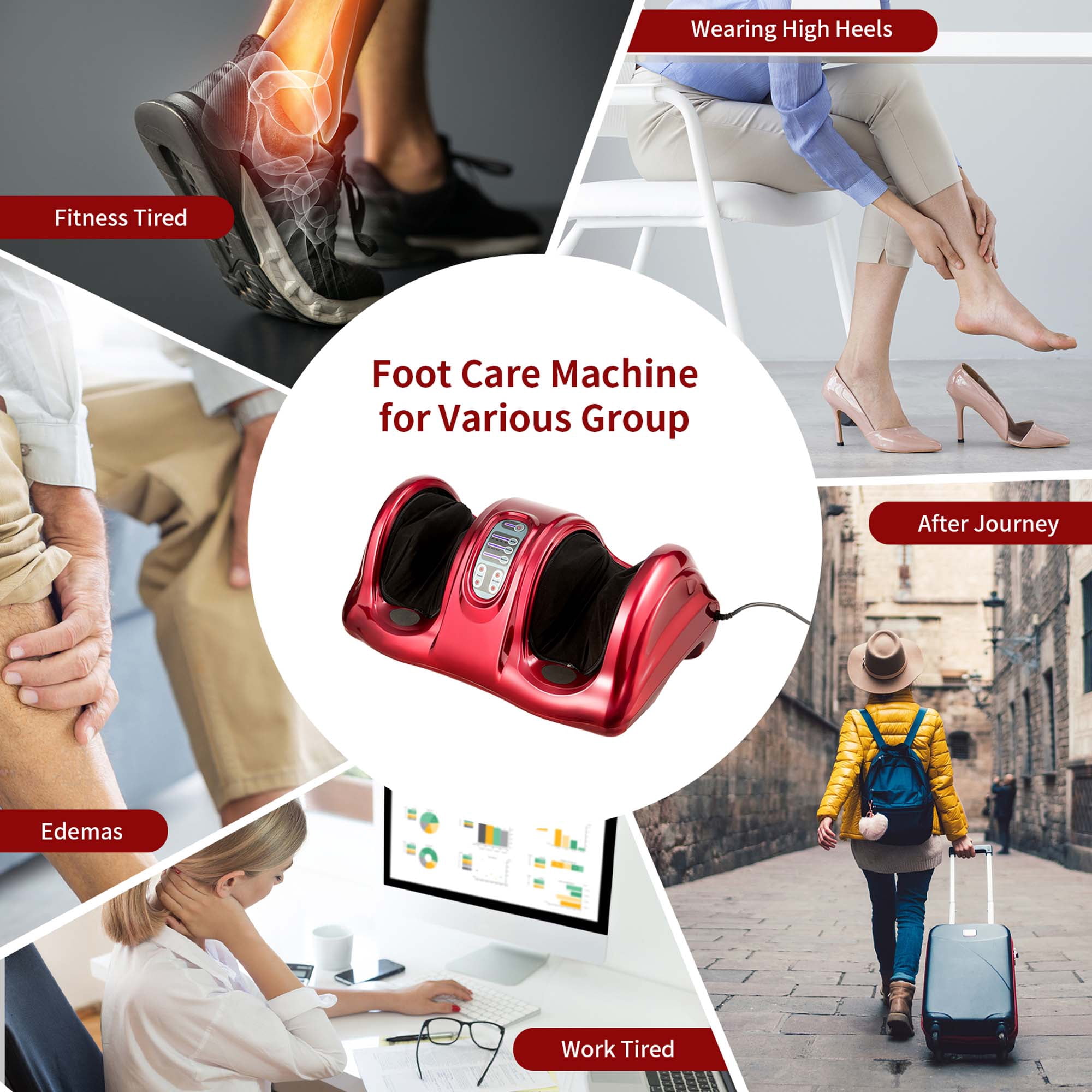 Costway Shiatsu Foot Massager Kneading and Rolling Leg Calf Ankle with Remote Red