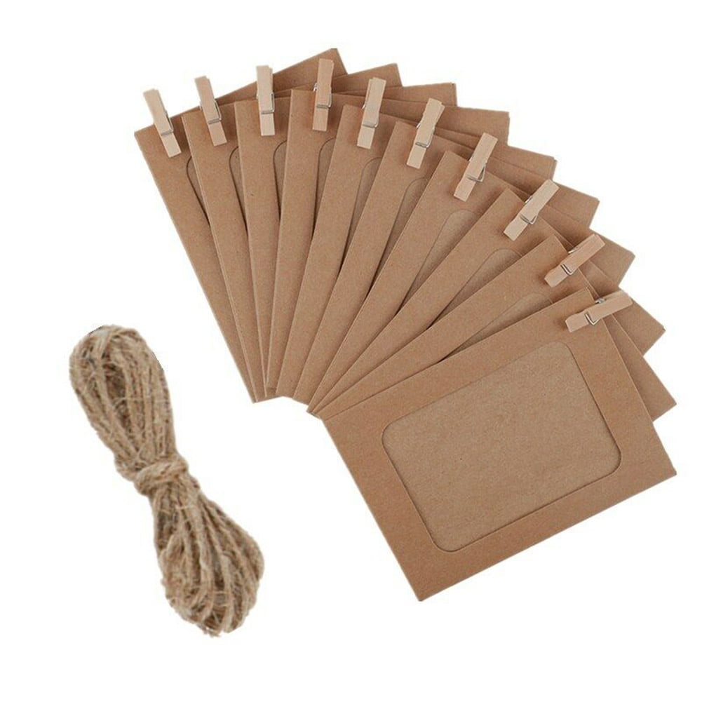 10Pcs DIY Paper Photo Wall Art Picture Hanging Album Frame With Hemp Rope Clips