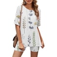 thumbnail image 1 of Ensemble de Sport pour Femmes 2 Pcs Mode Col Rond Blouse Manches Courtes Hauts Shorts Ensemble Décontracté Vêtements pour Femmes en Solde, 1 of 5