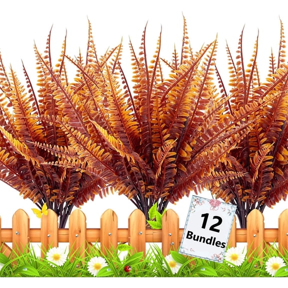 ZOELNIC 12 Pack Artificial Fall Plants Fake Boston Fern UV Resistant Shrubs Faux Plants Fall Thanksgiving Decoration Home Garden Spring Autumn Flower