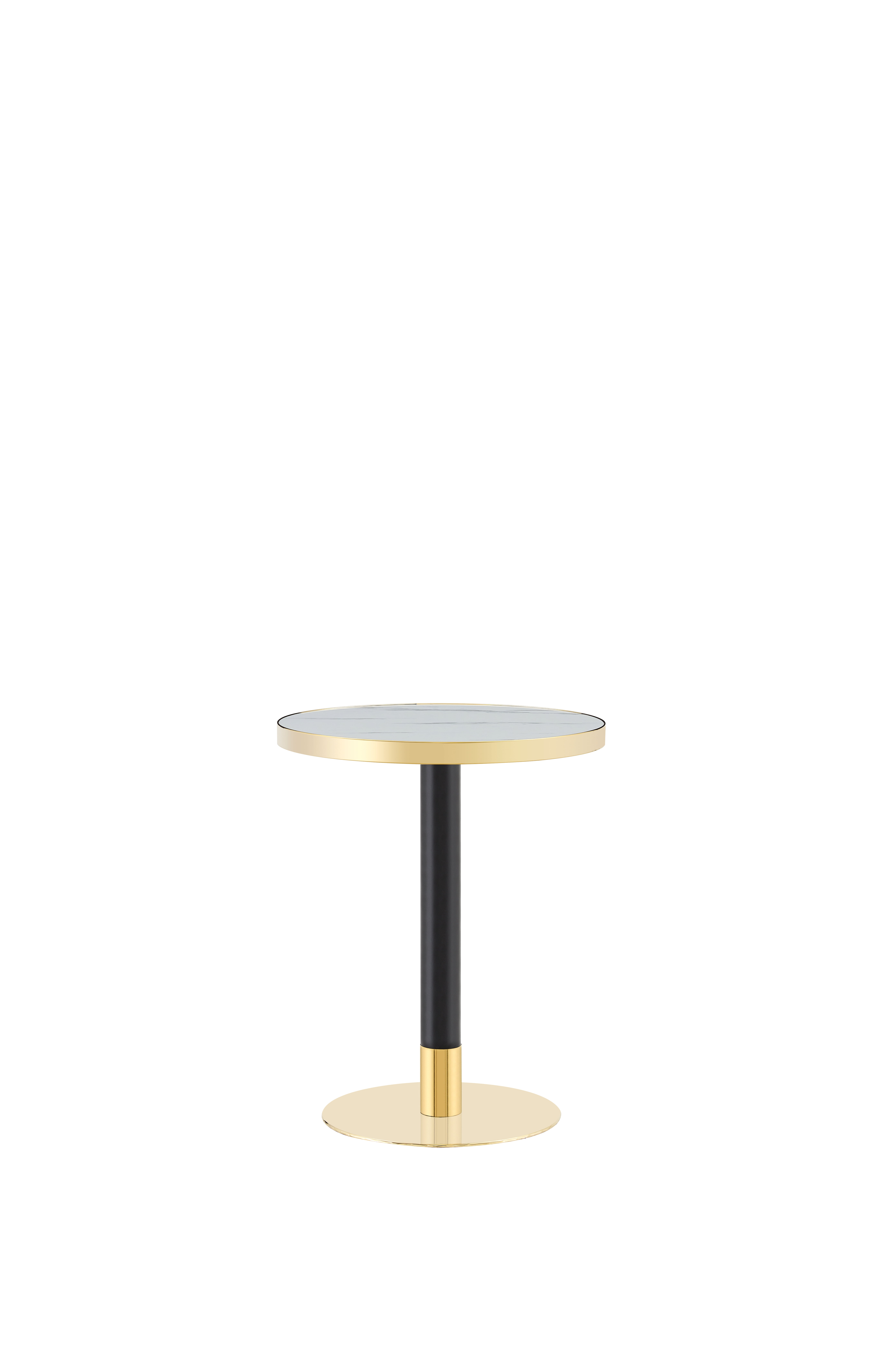 23.6" Round Light Luxury Coffee Table, UV Paint MDF Marble Texture Countertop with Stainless Steel Edging, Sturdy Metal Leg Side Table for Living Room Bedroom Entryway Office