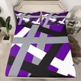 thumbnail image 2 of Manfei Geometric Lines Print Bed Sheets,Retro Stripes Pattern King Sheets,Gray Black Purple Sheet Set For Teens,Breathable Home Decor,4-Piece, 2 of 7