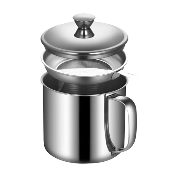 ACDANC Stainless Steel Grease Container with Fine Mesh Strainer and Lid,Oil Storage Pot for Kitchen Cooking,Durable and Easy to Clean