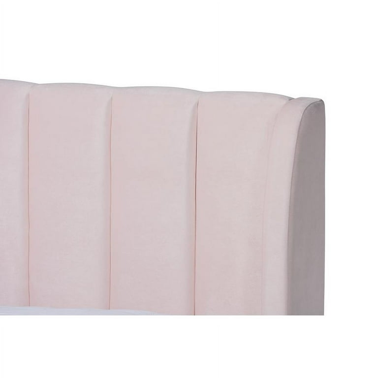 Baxton Studio Saverio Glam and Luxe Light Pink Velvet Fabric Upholstered Queen Size Platform Bed with Gold-Tone Legs Baxton Studio Saverio Glam and Luxe Light Pink Velvet Fabric Upholstered Queen Size Platform Bed with Gold-Tone Legs