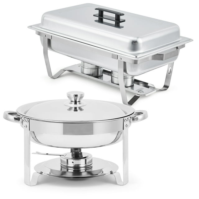 Ensemble de Réchauds de Buffet, Plats Anti-Frottement Rectangulaires de 8 QT et Ronds de 5 QT en Acier Inoxydable avec Couvercle, Poêle pour Aliments et Eau et Support à Carburant, Ensemble de Buffet de Plats Anti-Frottement pour Fêtes et Événements des Fêtes