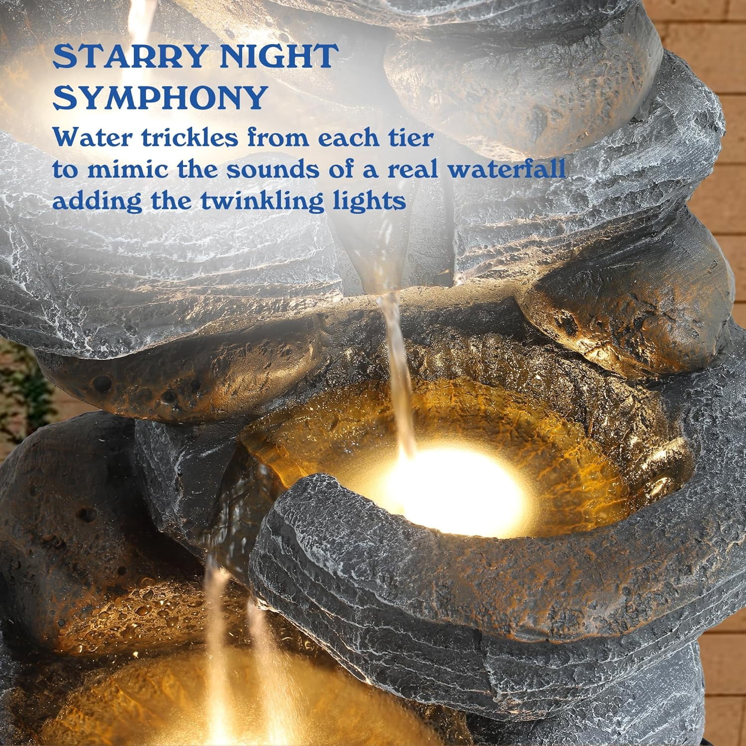 TITIMO 5-Tier Cascading Rock Water Fountain Outdoor Garden Waterfall with Lights, Fountain Indoor Decor for Garden, Patio, Backyard, Deck, Porch and Home Art Decor