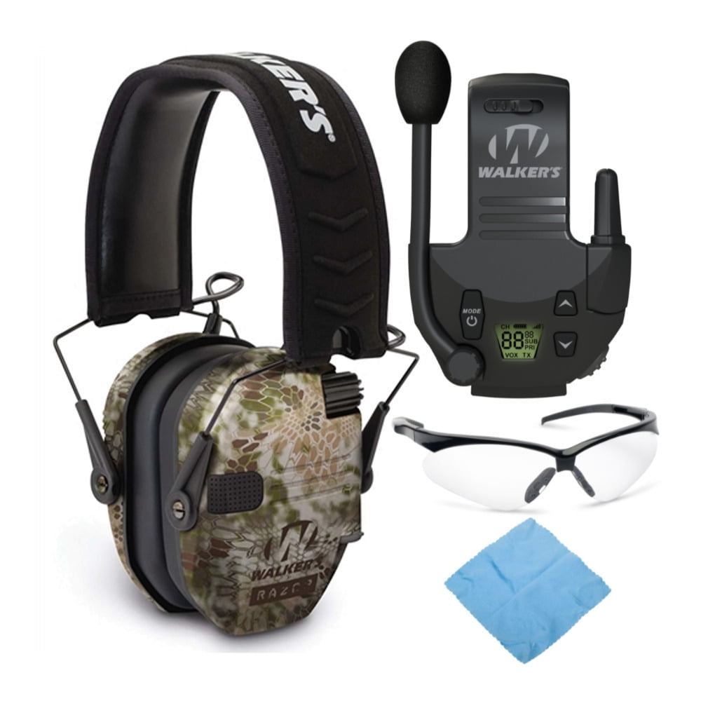 Walkers Razor Slim Electronic Muff (Kryptek Camo) with Walkie Talkie